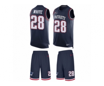 Men's Nike New England Patriots #28 James White Limited Navy Blue Tank Top Suit NFL Jersey