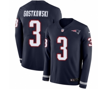 Men's Nike New England Patriots #3 Stephen Gostkowski Limited Navy Blue Therma Long Sleeve NFL Jersey