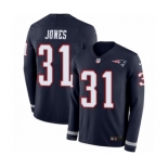 Men's Nike New England Patriots #31 Jonathan Jones Limited Navy Blue Therma Long Sleeve NFL Jersey