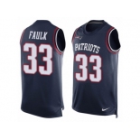 Men's Nike New England Patriots #33 Kevin Faulk Limited Navy Blue Player Name & Number Tank Top NFL Jersey