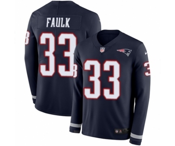 Men's Nike New England Patriots #33 Kevin Faulk Limited Navy Blue Therma Long Sleeve NFL Jersey