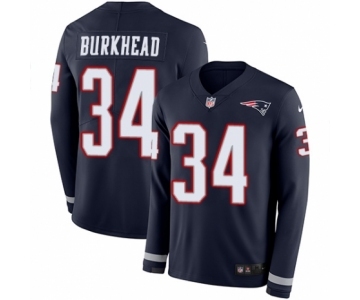 Men's Nike New England Patriots #34 Rex Burkhead Limited Navy Blue Therma Long Sleeve NFL Jersey