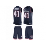 Men's Nike New England Patriots #41 Cyrus Jones Limited Navy Blue Tank Top Suit NFL Jersey