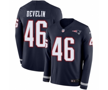 Men's Nike New England Patriots #46 James Develin Limited Navy Blue Therma Long Sleeve NFL Jersey