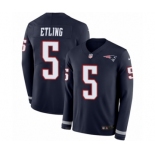 Men's Nike New England Patriots #5 Danny Etling Limited Navy Blue Therma Long Sleeve NFL Jersey