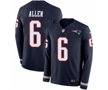 Men's Nike New England Patriots #6 Ryan Allen Limited Navy Blue Therma Long Sleeve NFL Jersey