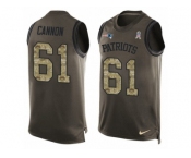 Men's Nike New England Patriots #61 Marcus Cannon Limited Green Salute to Service Tank Top NFL Jersey