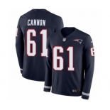 Men's Nike New England Patriots #61 Marcus Cannon Limited Navy Blue Therma Long Sleeve NFL Jersey