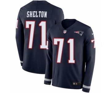 Men's Nike New England Patriots #71 Danny Shelton Limited Navy Blue Therma Long Sleeve NFL Jersey