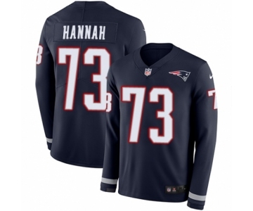 Men's Nike New England Patriots #73 John Hannah Limited Navy Blue Therma Long Sleeve NFL Jersey