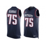 Men's Nike New England Patriots #75 Ted Karras Limited Navy Blue Player Name & Number Tank Top NFL Jersey