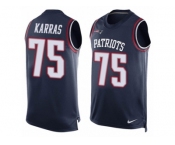 Men's Nike New England Patriots #75 Ted Karras Limited Navy Blue Player Name & Number Tank Top NFL Jersey