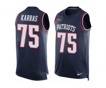 Men's Nike New England Patriots #75 Ted Karras Limited Navy Blue Player Name & Number Tank Top NFL Jersey