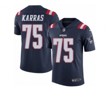 Men's Nike New England Patriots #75 Ted Karras Limited Navy Blue Rush NFL Jersey