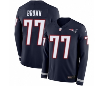 Men's Nike New England Patriots #77 Trent Brown Limited Navy Blue Therma Long Sleeve NFL Jersey