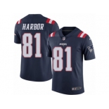 Men's Nike New England Patriots #81 Clay Harbor Limited Navy Blue Rush NFL Jersey