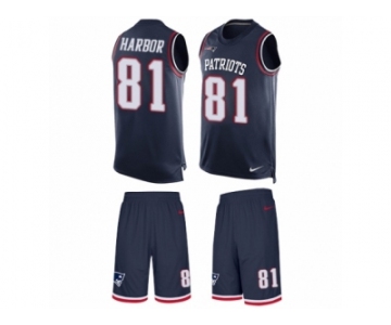 Men's Nike New England Patriots #81 Clay Harbor Limited Navy Blue Tank Top Suit NFL Jersey