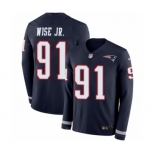 Men's Nike New England Patriots #91 Deatrich Wise Jr Limited Navy Blue Therma Long Sleeve NFL Jersey