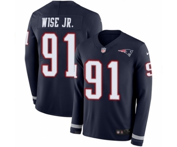 Men's Nike New England Patriots #91 Deatrich Wise Jr Limited Navy Blue Therma Long Sleeve NFL Jersey