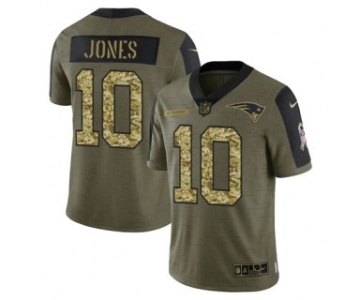 Men's Olive New England Patriots #10 Mac Jones 2021 Camo Salute To Service Limited Stitched Jersey