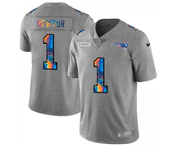 New England Patriots #1 Cam Newton Men's Nike Multi-Color 2020 NFL Crucial Catch NFL Jersey Greyheather