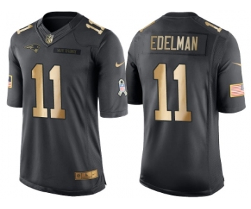 Nike New England Patriots #11 Julian Edelman Anthracite 2016 Christmas Gold Men's NFL Limited Salute to Service Jersey