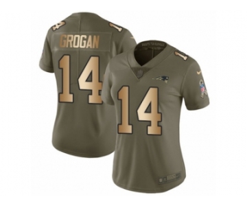 Women Nike New England Patriots #14 Steve Grogan Limited Olive Gold 2017 Salute to Service NFL Jersey