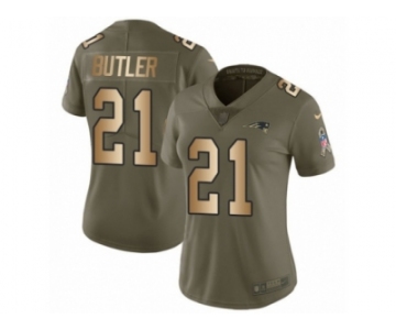 Women Nike New England Patriots #21 Malcolm Butler Limited Olive Gold 2017 Salute to Service NFL Jersey