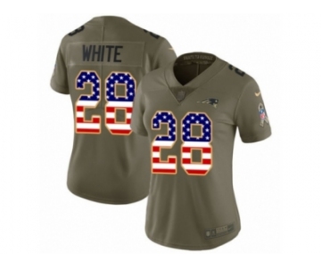 Women Nike New England Patriots #28 James White Limited Olive USA Flag 2017 Salute to Service NFL Jersey