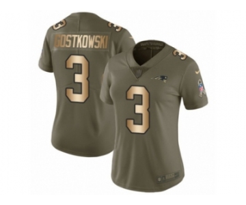 Women Nike New England Patriots #3 Stephen Gostkowski Limited Olive Gold 2017 Salute to Service NFL Jersey