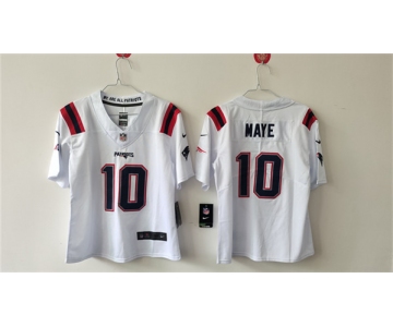 Women's New England Patriots #10 Drake Maye 2024 Draft White Vapor Untouchable Limited Football Stitched Jersey