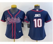 Women's New England Patriots #10 Mac Jones Navy With Patch Cool Base Stitched Baseball Jersey