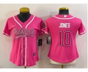 Women's New England Patriots #10 Mac Jones Pink With Patch Cool Base Stitched Baseball Jersey