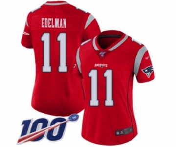 Women's New England Patriots #11 Julian Edelman Limited Red Inverted Legend 100th Season Football Jersey