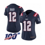 Women's New England Patriots #12 Tom Brady Limited Navy Blue Rush Vapor Untouchable 100th Season Football Jersey