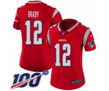 Women's New England Patriots #12 Tom Brady Limited Red Inverted Legend 100th Season Football Jersey