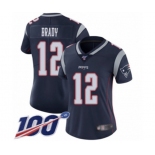 Women's New England Patriots #12 Tom Brady Navy Blue Team Color Vapor Untouchable Limited Player 100th Season Football Jersey