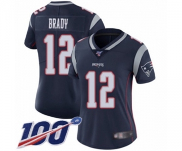 Women's New England Patriots #12 Tom Brady Navy Blue Team Color Vapor Untouchable Limited Player 100th Season Football Jersey