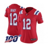 Women's New England Patriots #12 Tom Brady Red Alternate Vapor Untouchable Limited Player 100th Season Football Jersey