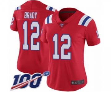 Women's New England Patriots #12 Tom Brady Red Alternate Vapor Untouchable Limited Player 100th Season Football Jersey