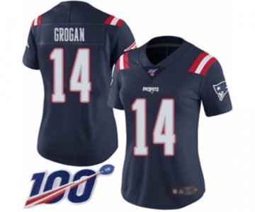 Women's New England Patriots #14 Steve Grogan Limited Navy Blue Rush Vapor Untouchable 100th Season Football Jersey