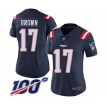 Women's New England Patriots #17 Antonio Brown Limited Navy Blue Rush Vapor Untouchable 100th Season Football Jersey