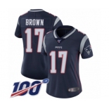 Women's New England Patriots #17 Antonio Brown Navy Blue Team Color Vapor Untouchable Limited Player 100th Season Football Jersey