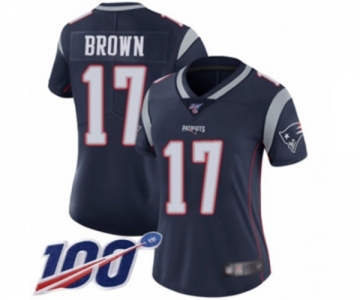 Women's New England Patriots #17 Antonio Brown Navy Blue Team Color Vapor Untouchable Limited Player 100th Season Football Jersey