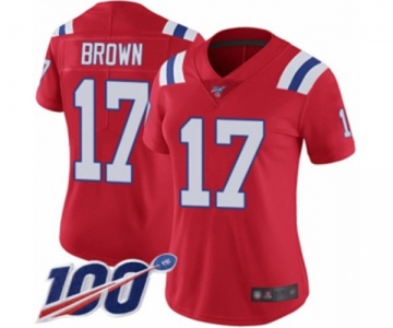 Women's New England Patriots #17 Antonio Brown Red Alternate Vapor Untouchable Limited Player 100th Season Football Jersey