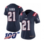 Women's New England Patriots #21 Duron Harmon Limited Navy Blue Rush Vapor Untouchable 100th Season Football Jersey