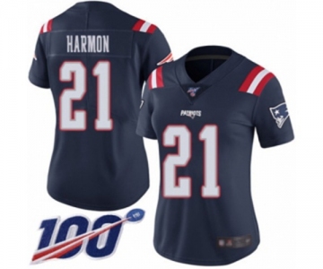 Women's New England Patriots #21 Duron Harmon Limited Navy Blue Rush Vapor Untouchable 100th Season Football Jersey