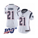 Women's New England Patriots #21 Duron Harmon White Vapor Untouchable Limited Player 100th Season Football Jersey