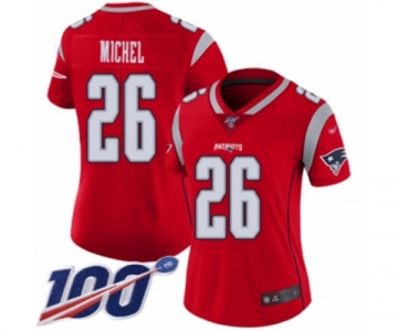 Women's New England Patriots #26 Sony Michel Limited Red Inverted Legend 100th Season Football Jersey