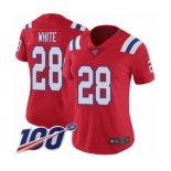 Women's New England Patriots #28 James White Red Alternate Vapor Untouchable Limited Player 100th Season Football Jersey